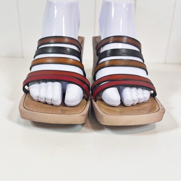 Vintage Y2K Fashion Bug Multicolor Italian Leather Strappy Block Wedge Sandals - Picture 4 of 9